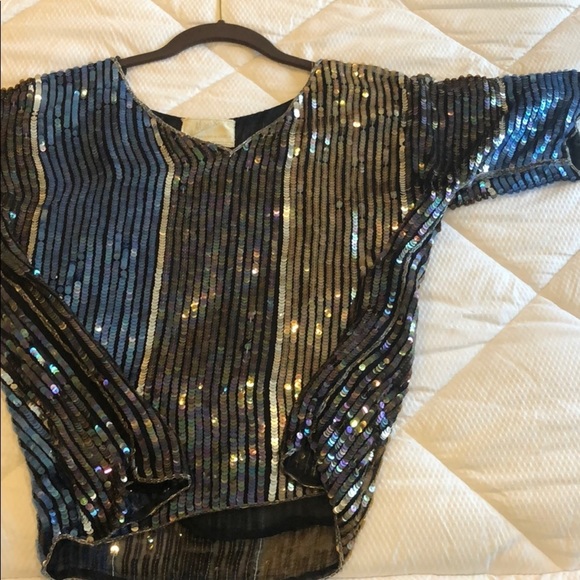 70’s vintage all sequin striped top! Hippie chic L - Picture 6 of 8